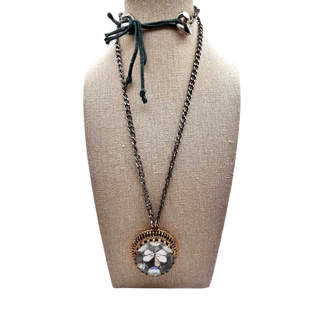 Vintage 90s Juicy Couture Crystal Pendant Necklace Rhinestone Steampunk 30 inch